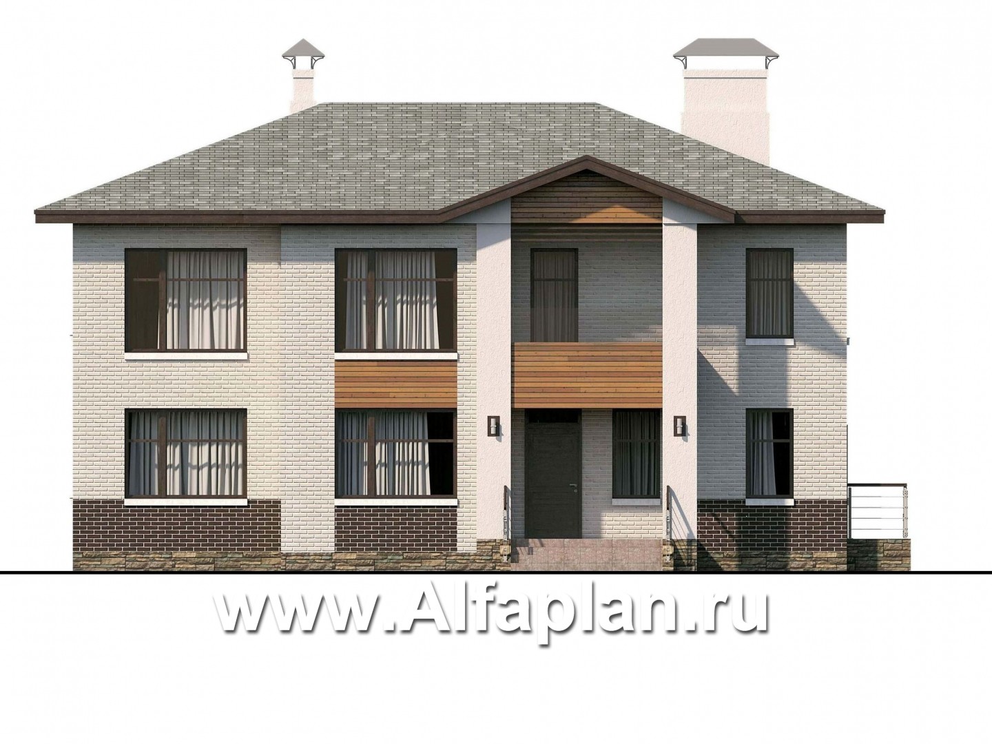 «Высшая лига» - проект двухэтажного дома, планировка с 2-я спальнями на 1эт, с балконом - фасад дома