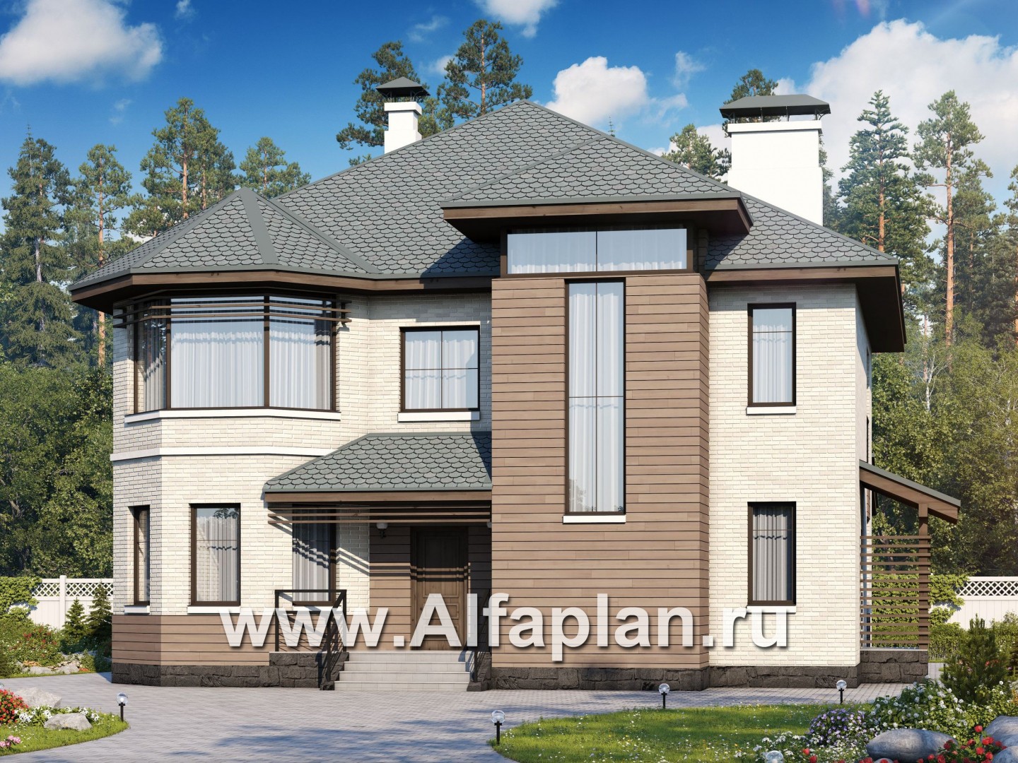 Проекты домов Альфаплан - «Гольфстрим» - современный двухэтажный компактный коттедж - основное изображение