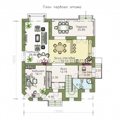 Проекты домов Альфаплан - «Гольфстрим» - современный двухэтажный компактный коттедж - превью плана проекта №1