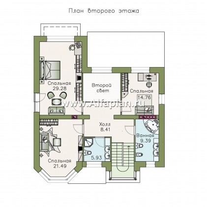 Проекты домов Альфаплан - «Гольфстрим» - современный двухэтажный компактный коттедж - превью плана проекта №2