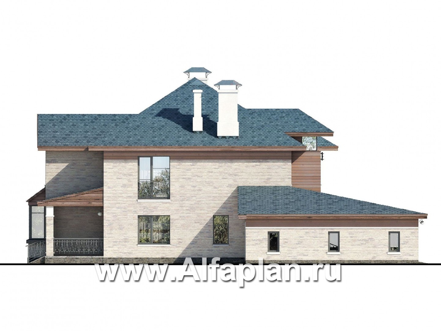 Проекты домов Альфаплан - «Гольфстрим» - современный коттедж с гаражом - изображение фасада №3