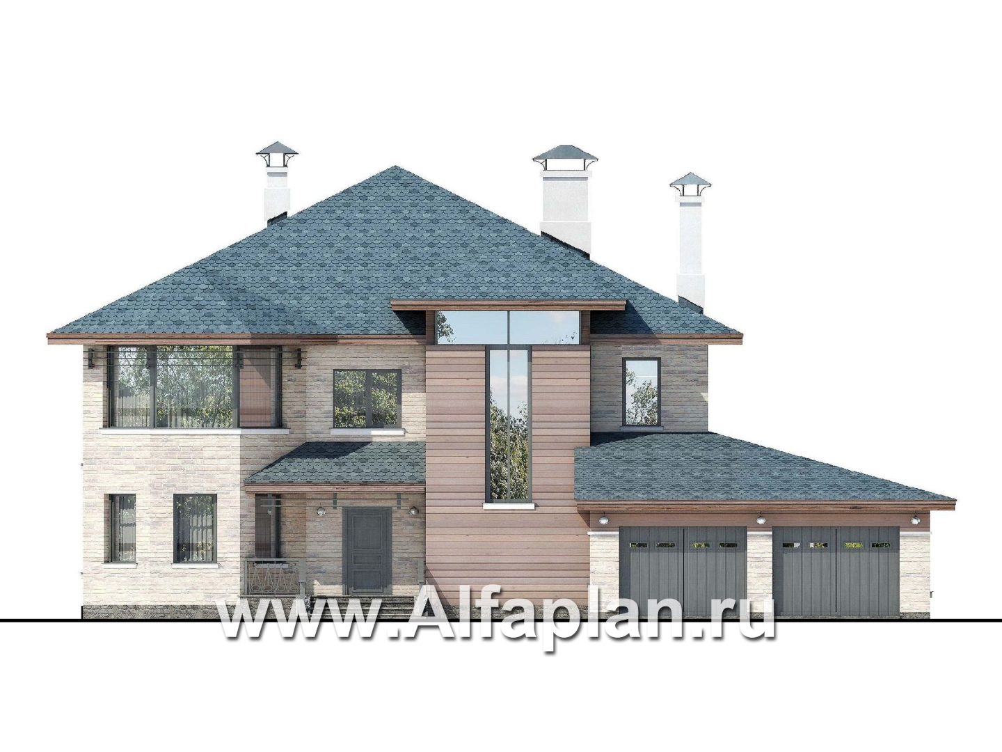 Проекты домов Альфаплан - «Гольфстрим» - современный коттедж с гаражом - изображение фасада №1
