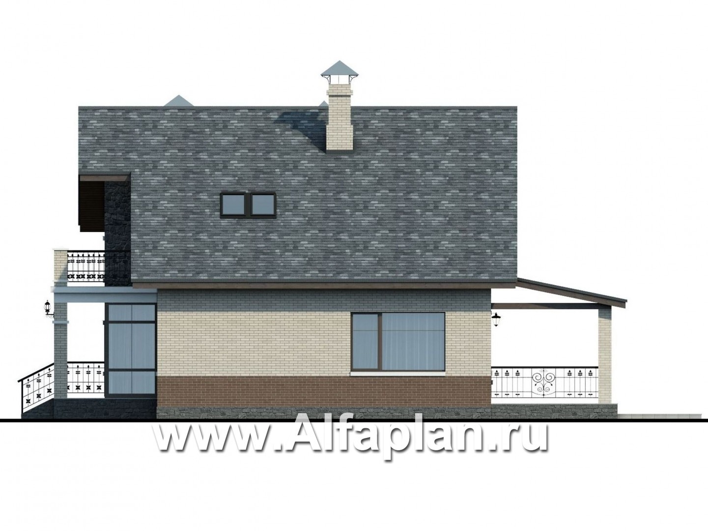 Проекты домов Альфаплан - «Бергедорф» - экономичный дом с двускатной кровлей - изображение фасада №2