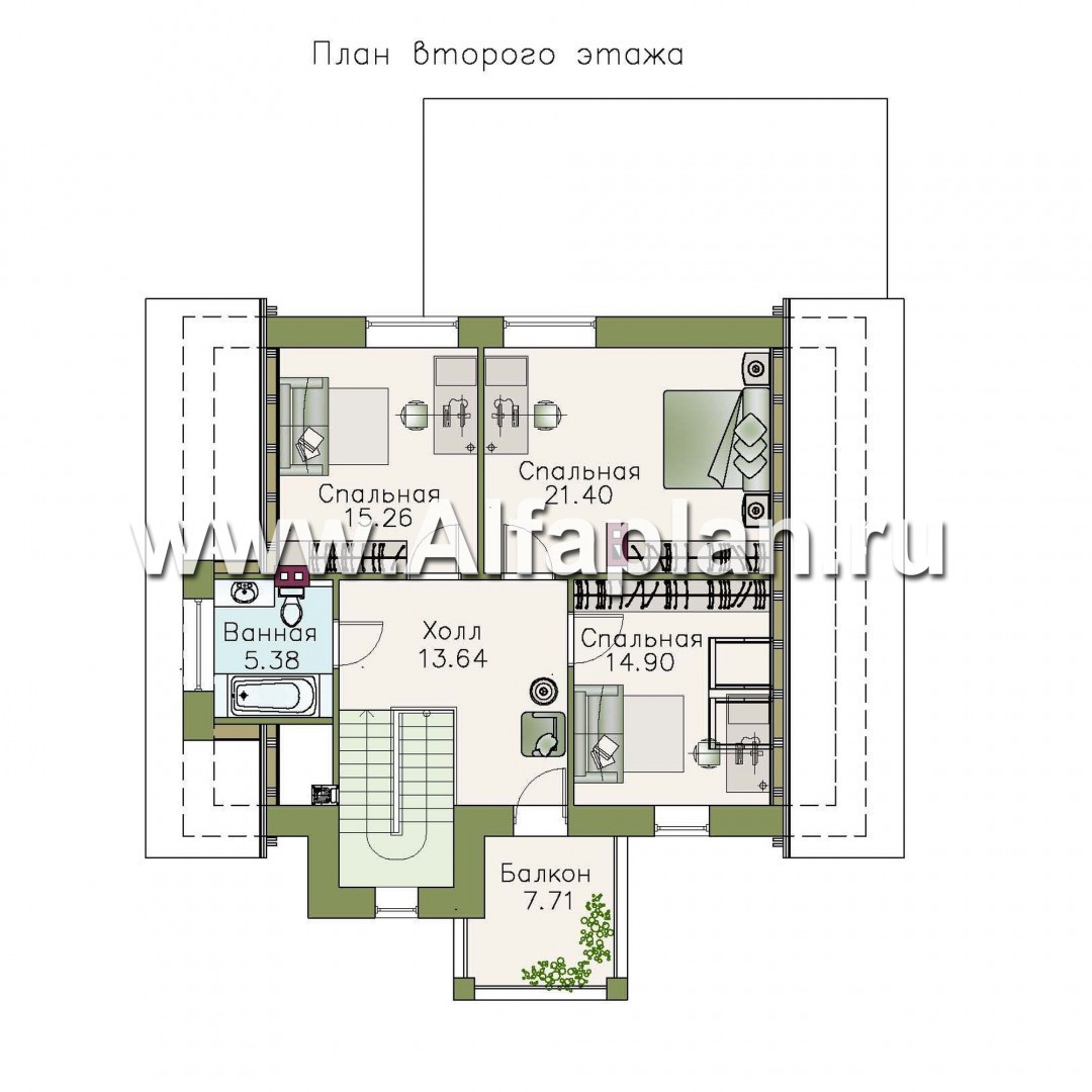 Проекты домов Альфаплан - «Бергедорф» - экономичный дом с двускатной кровлей - изображение плана проекта №2