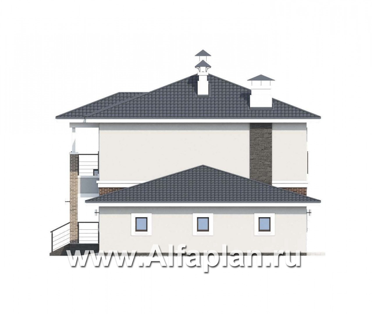 Проекты домов Альфаплан - Респектабельный коттедж с гаражом и верандой - изображение фасада №2