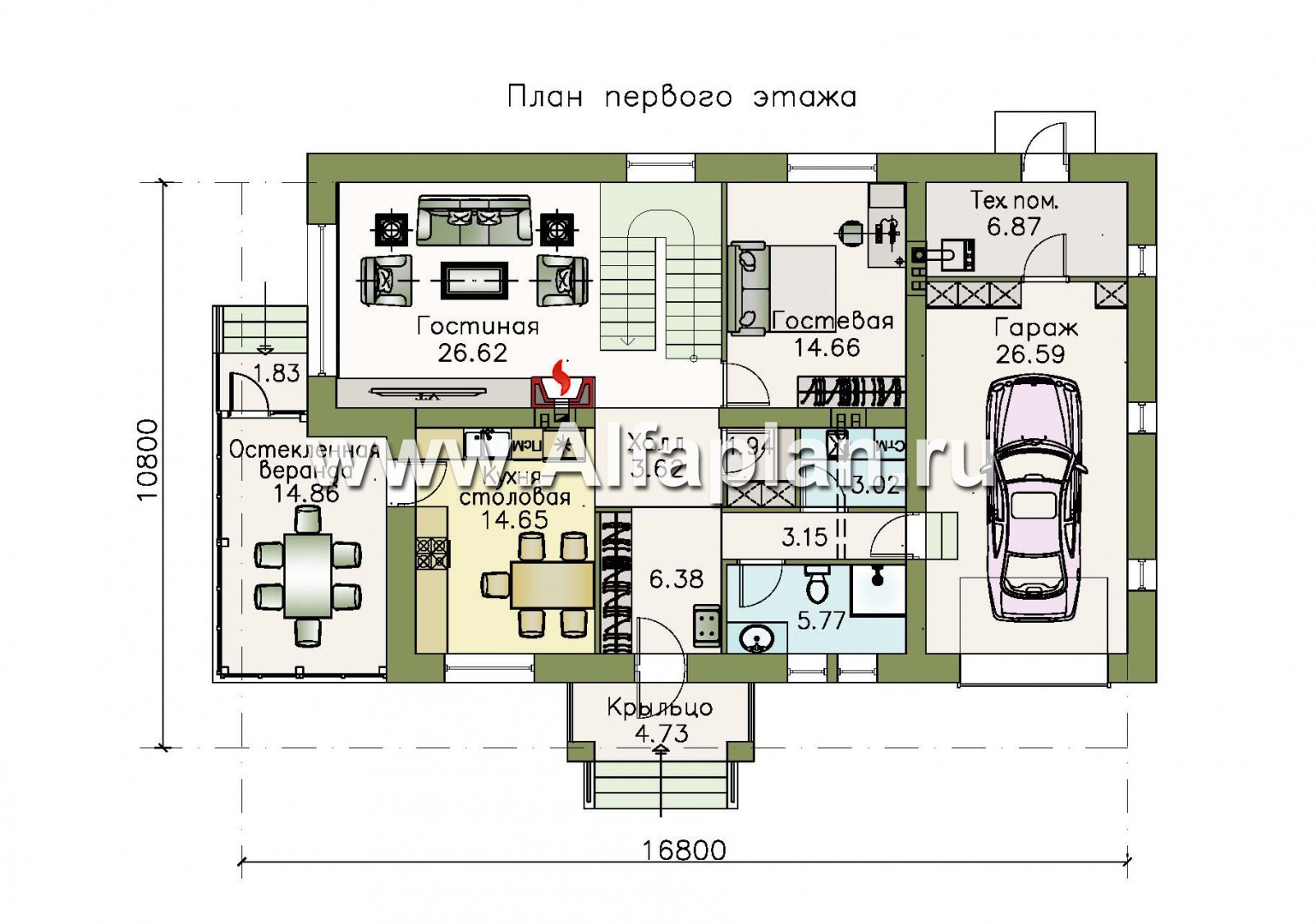 Проекты домов Альфаплан - Респектабельный коттедж с гаражом и верандой - изображение плана проекта №1