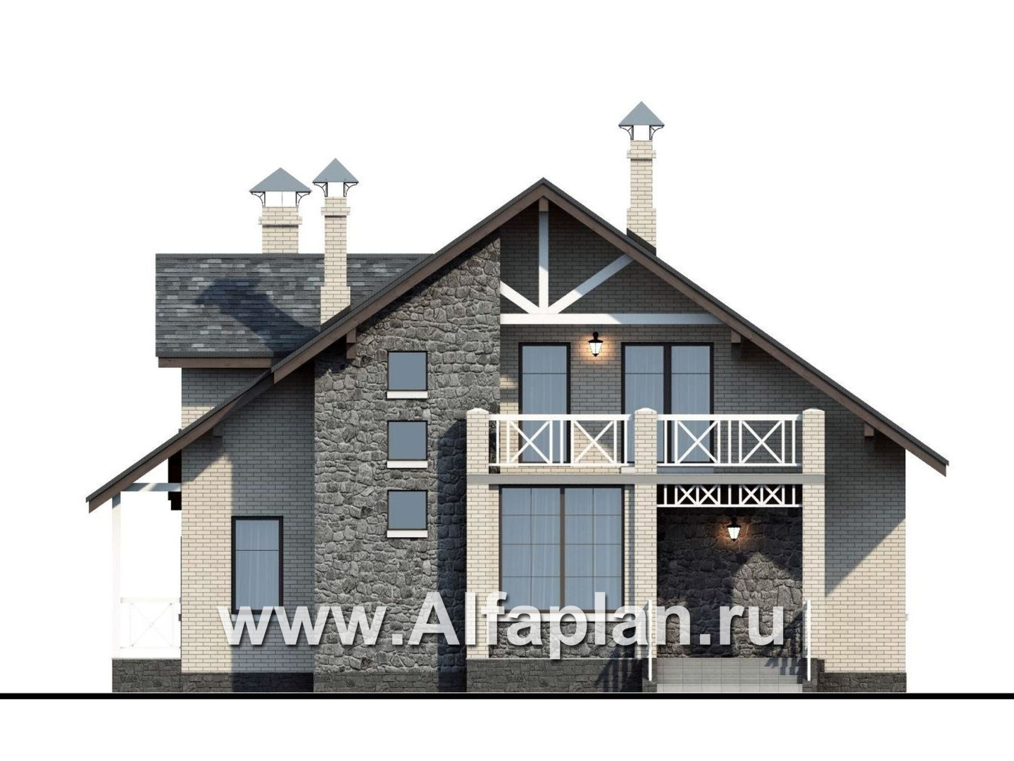 Проекты домов Альфаплан - «Грюневальд»-  рациональный план дома, двускатная крыша - изображение фасада №1