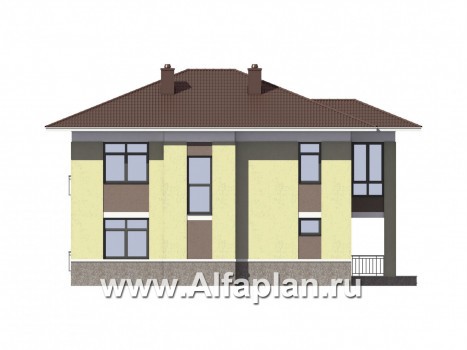 Проект двухэтажного дома, планировка со  спальней на 1 эт, с террасой и с эркером - превью фасада дома