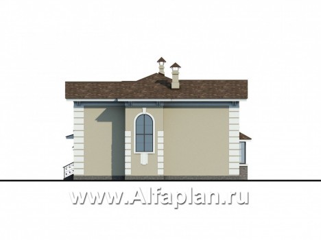 Проекты домов Альфаплан - «Репутация»-проект двухэтажного дома из газобетона, планировка с эркером и с террасой, таунхаус в английском стиле - превью фасада №2