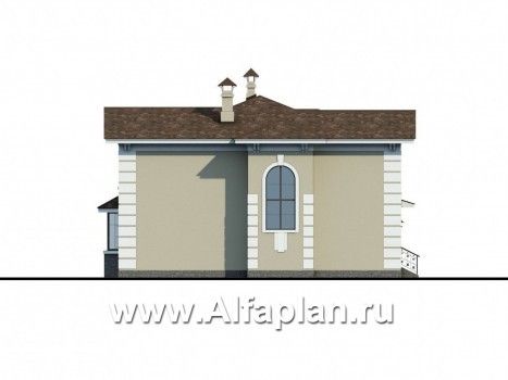 Проекты домов Альфаплан - «Репутация»-проект двухэтажного дома из газобетона, планировка с эркером и с террасой, таунхаус в английском стиле - превью фасада №3