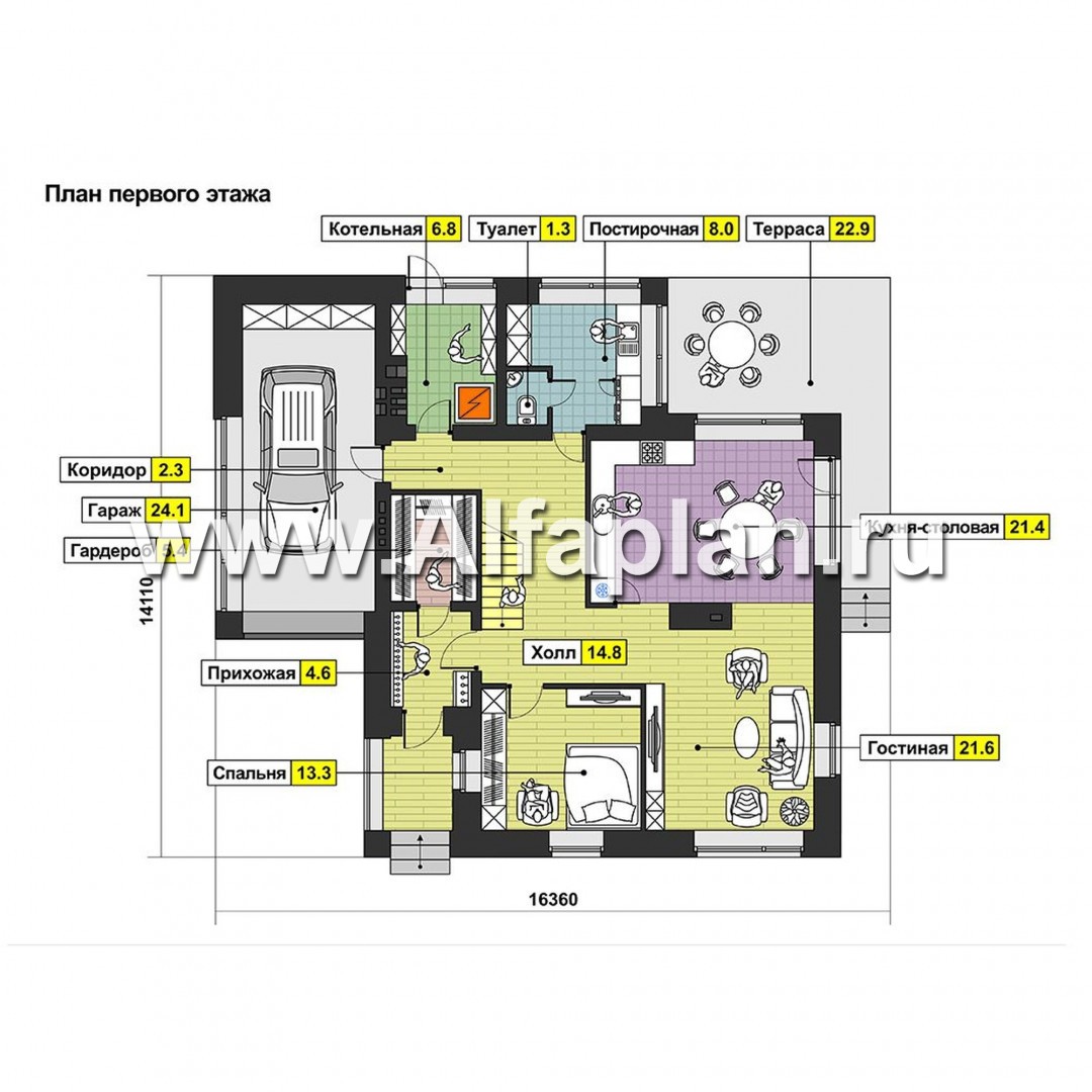 Проекты домов Альфаплан - Современный трехэтажный кирпичный коттедж - изображение плана проекта №1
