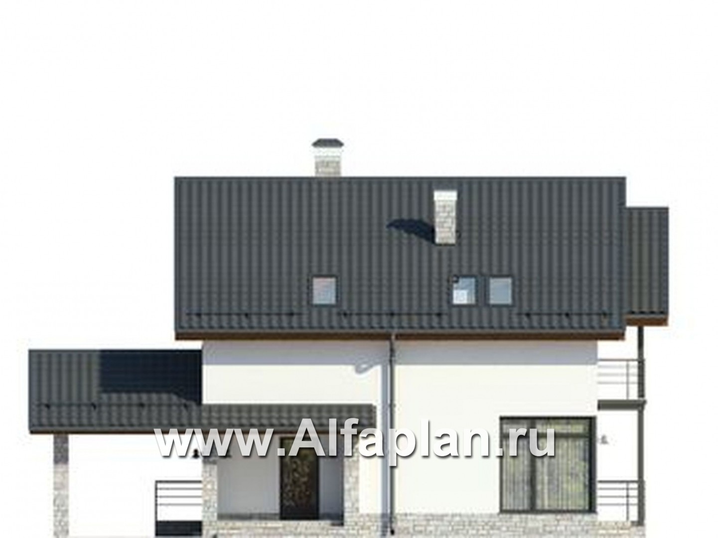 Проекты домов Альфаплан - Компактный современный коттедж с навесом для машины - изображение фасада №1