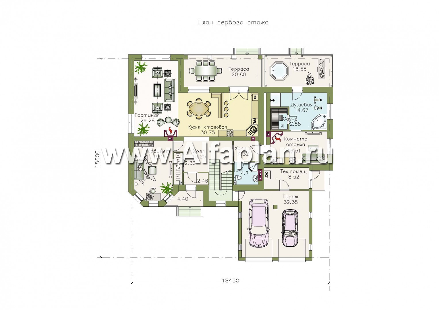 Проекты домов Альфаплан - 137Б «Феникс» + СПА-центр 288В - удобный дом с комплексом для отдыха - изображение плана проекта №1
