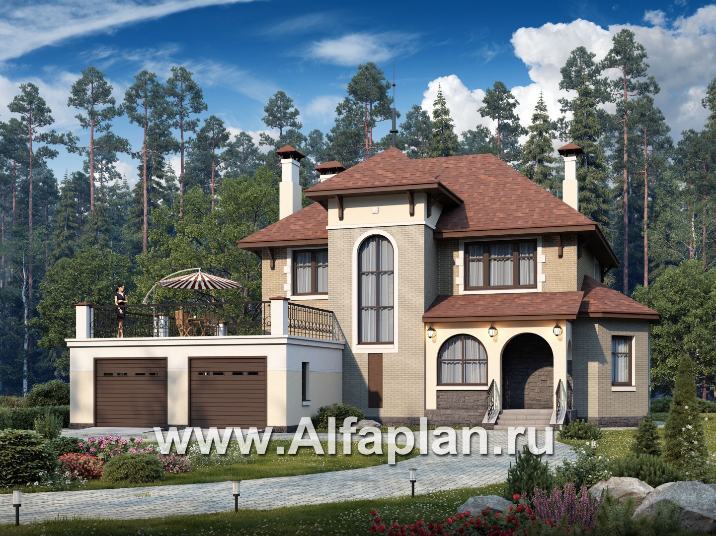 Проекты домов Альфаплан - «Маленький принц»- комфортабельный двухэтажный дом с террасой над гаражом - основное изображение