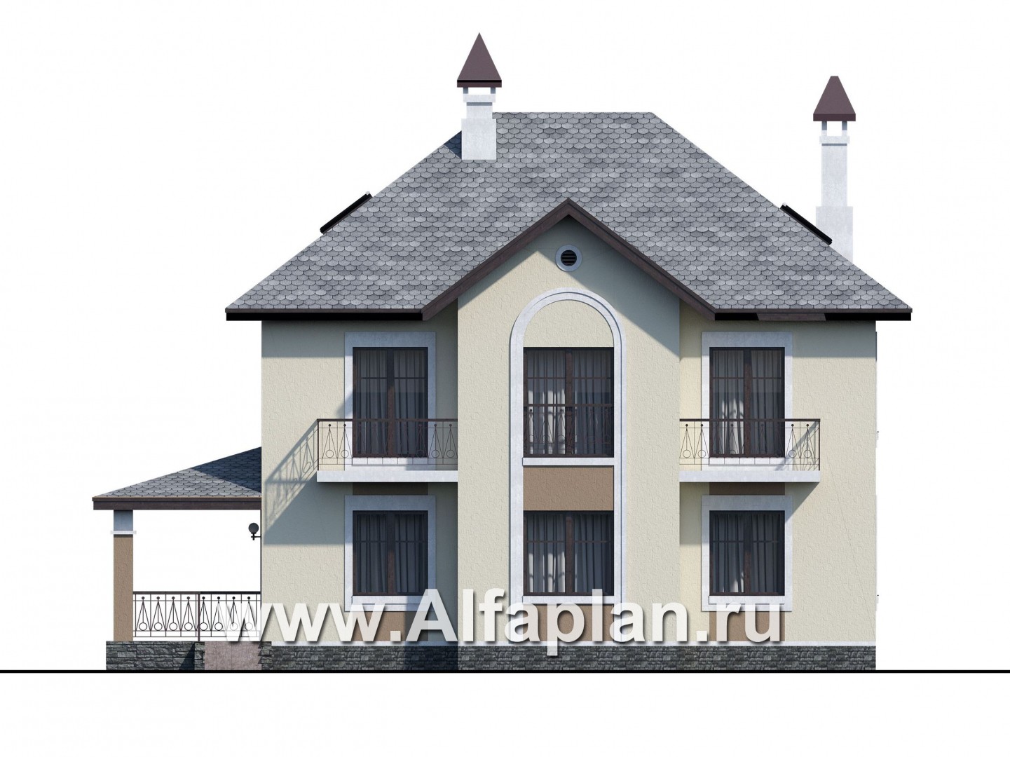 Проекты домов Альфаплан - «Разумовский» - элегантный загородный коттедж с террасой - изображение фасада №4