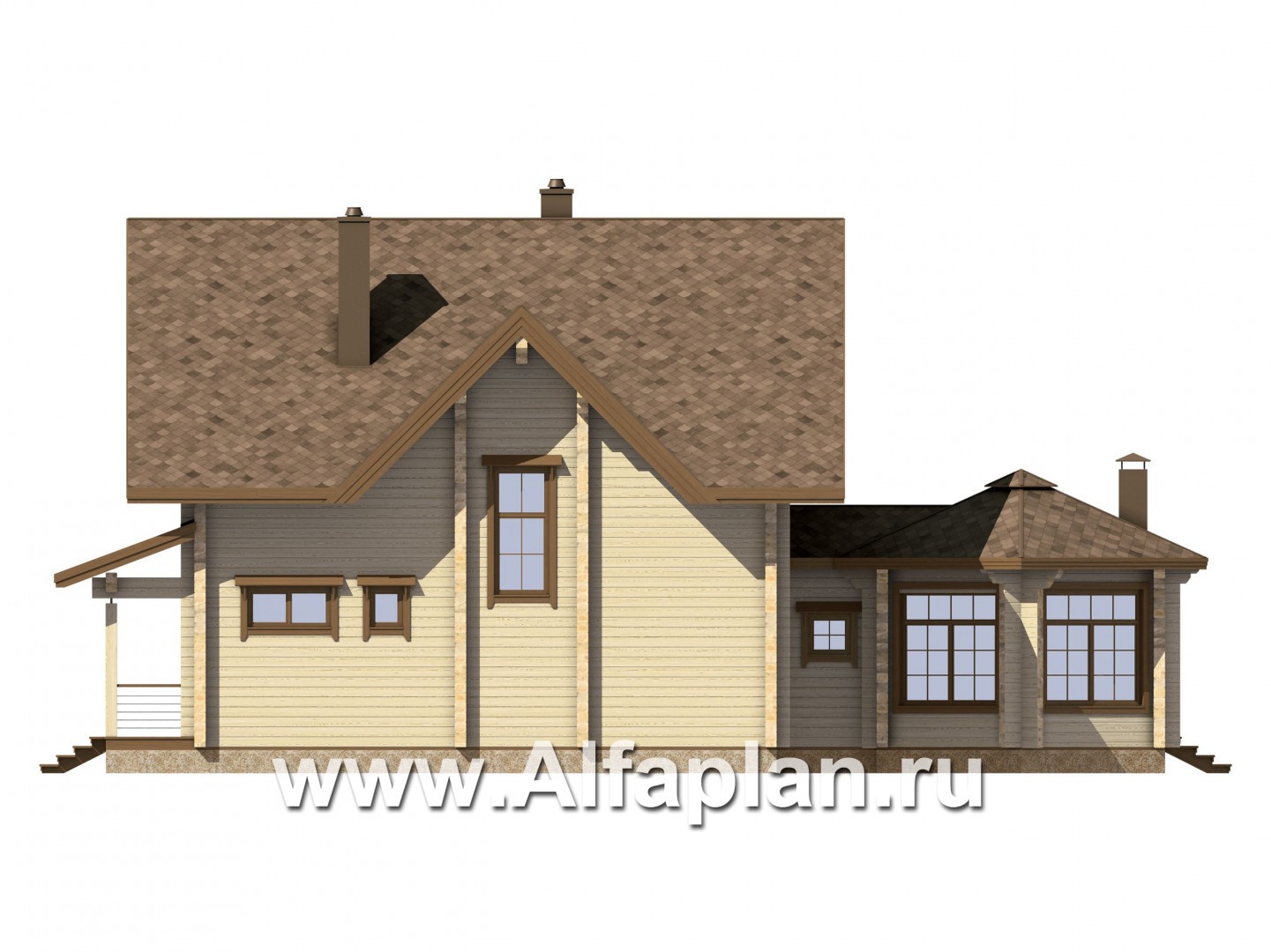Проекты домов Альфаплан - Деревянный дом с уютной беседкой-барбекю - изображение фасада №4