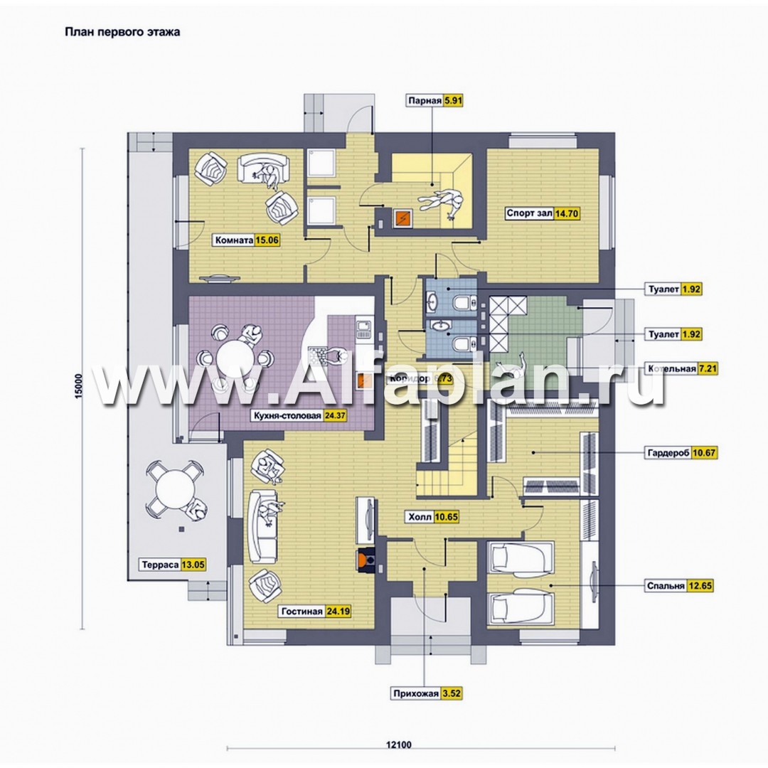 Проекты домов Альфаплан - Современный коттедж для большой семьи - план проекта №1
