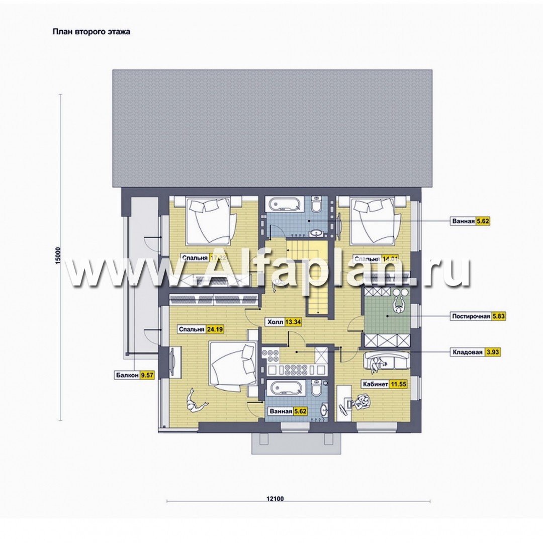 Проекты домов Альфаплан - Современный коттедж для большой семьи - план проекта №2