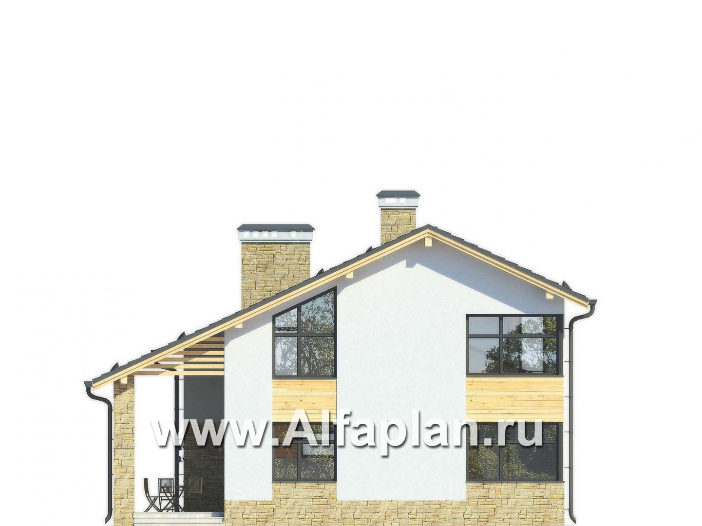 Проекты домов Альфаплан - Современный дом с гаражом и жилой мансардой - изображение фасада №3