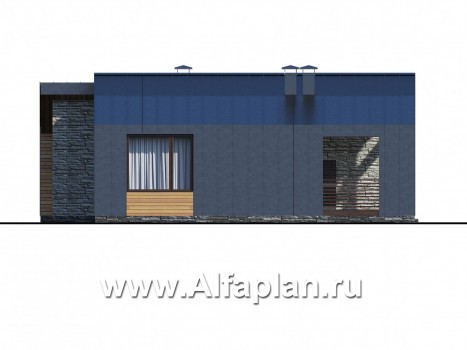 «Гамма» - проект одноэтажного  дома, с сауной и с террасой, в стиле барн - превью фасада дома