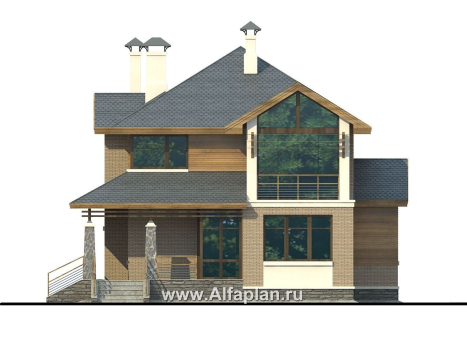 Проекты домов Альфаплан - «Вектор» - загородный коттедж с большими окнами - превью фасада №1