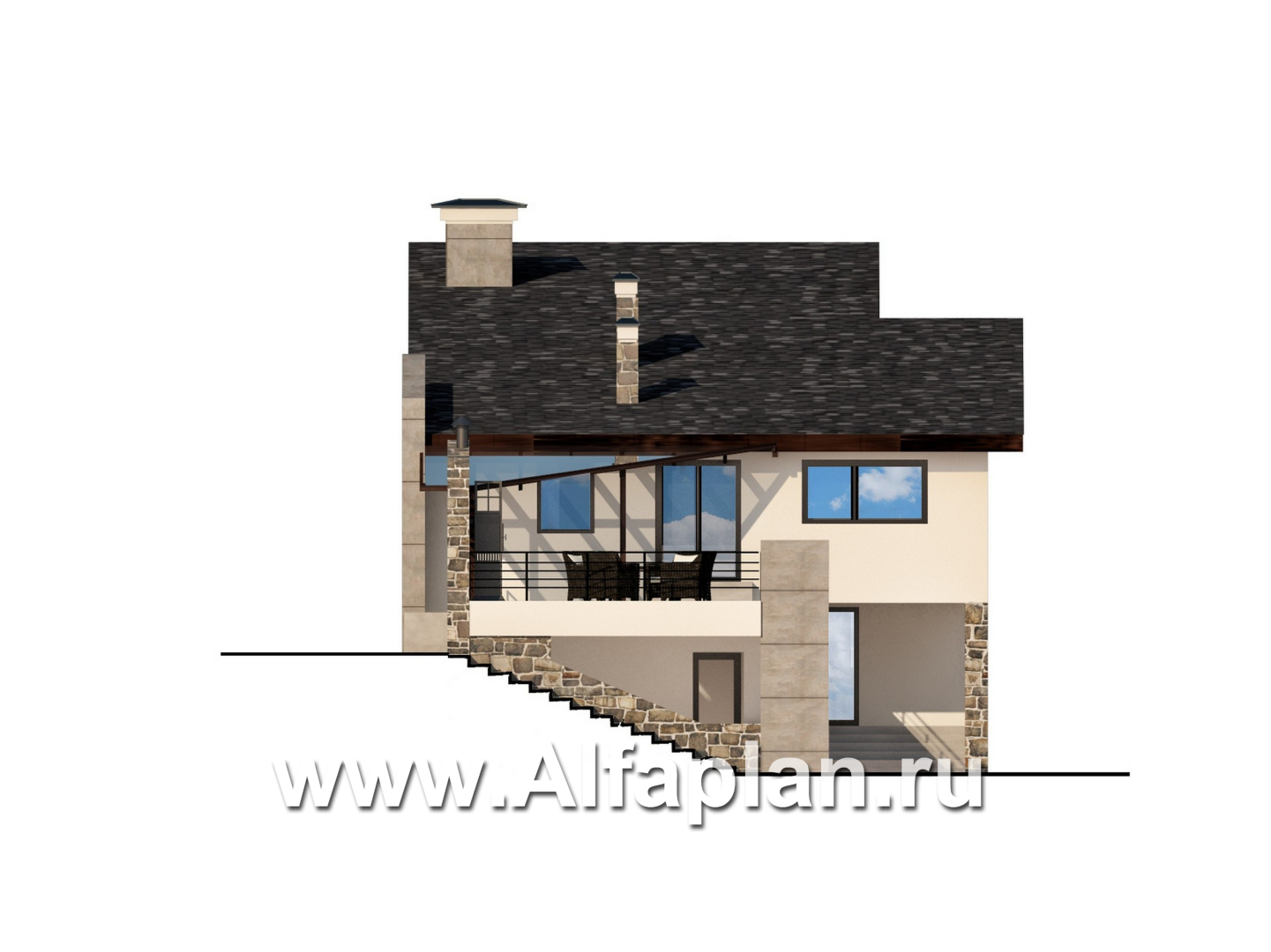 Проекты домов Альфаплан - Коттедж для участка с рельефом - изображение фасада №1