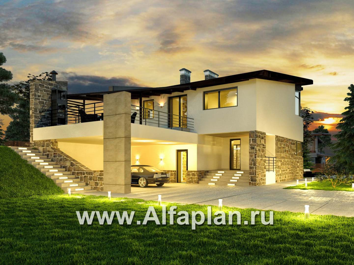 Проекты домов Альфаплан - Коттедж для участка с рельефом - основное изображение