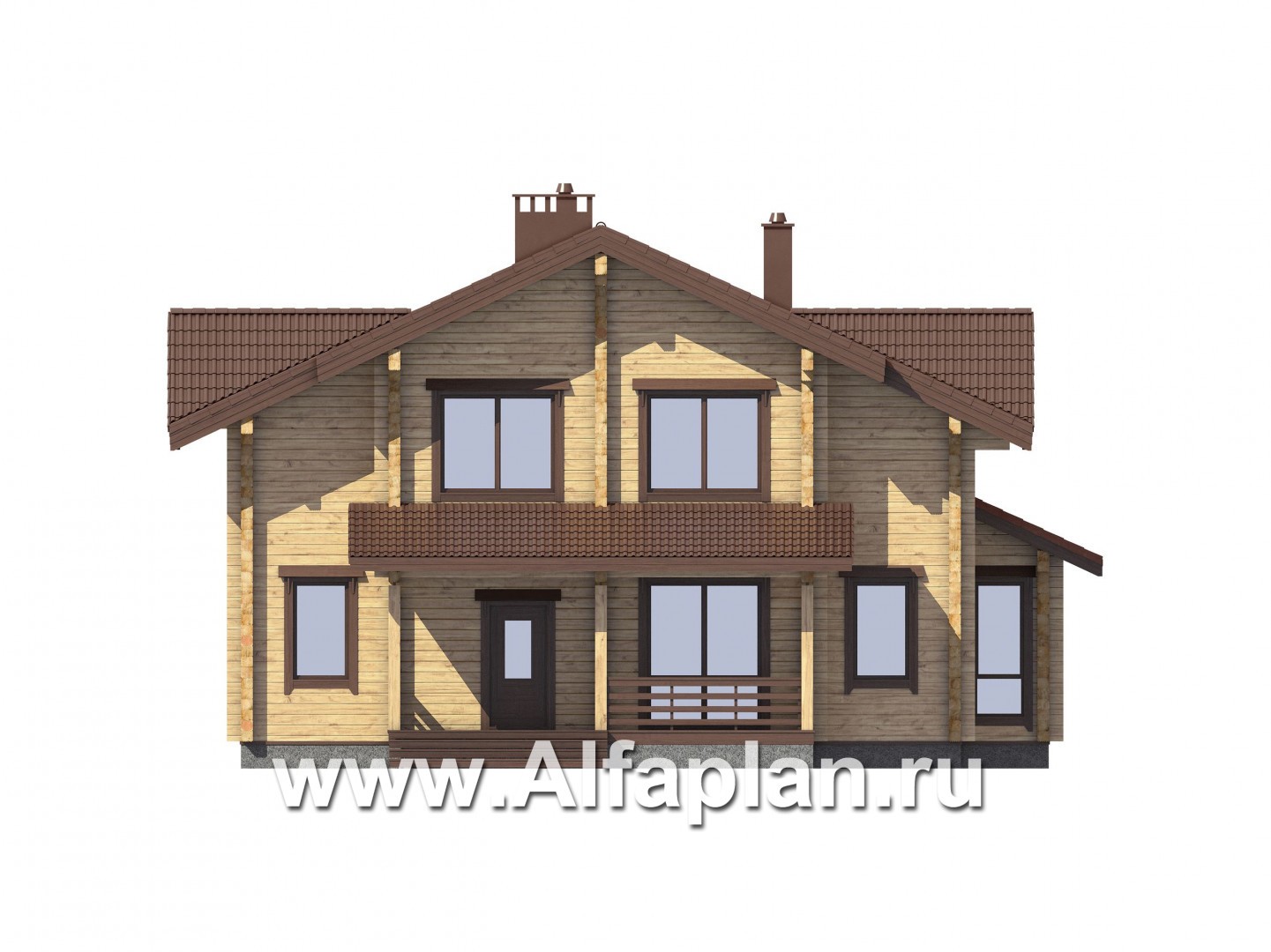 Проекты домов Альфаплан - Загородный дом из бруса для большой семьи - изображение фасада №1