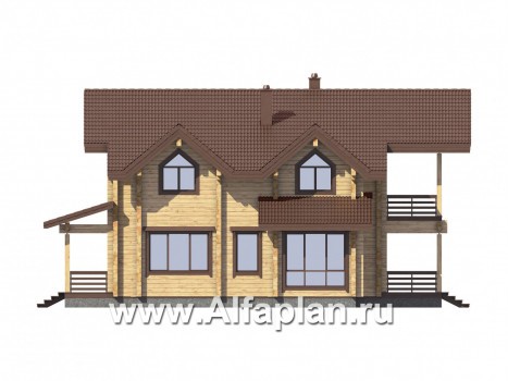 Проект двухэтажного дома из бруса, с террасой, планировка с кабинетом на 1 эт - превью фасада дома