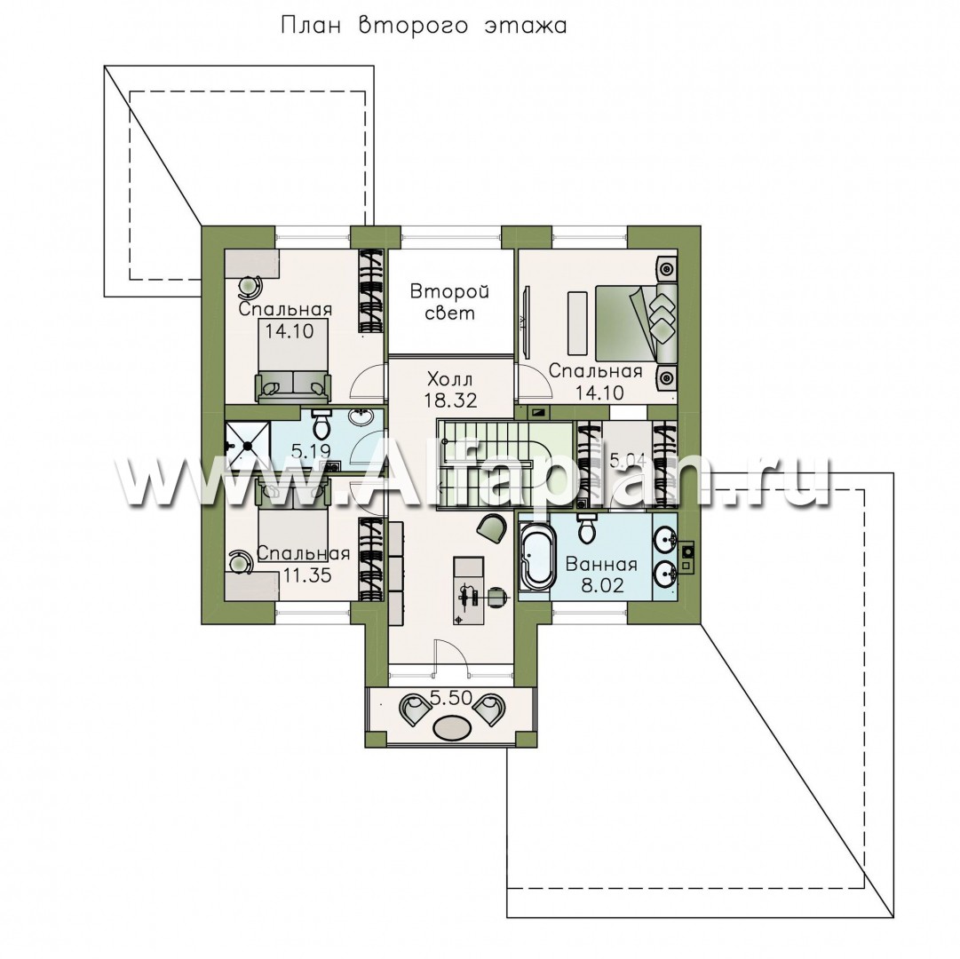 Проекты домов Альфаплан - «Галс» - двухэтажный коттедж со вторым светом и гаражом на два автомобиля - изображение плана проекта №2