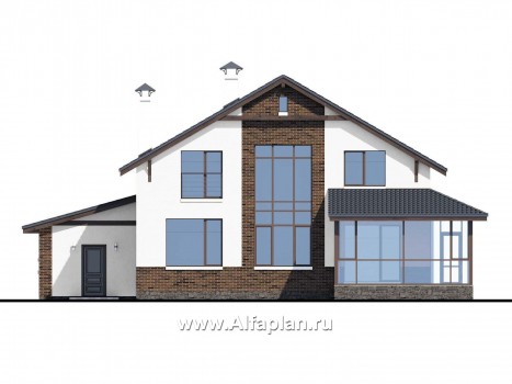 Проекты домов Альфаплан - «Галс» - двухэтажный коттедж со вторым светом и гаражом на два автомобиля - превью фасада №4