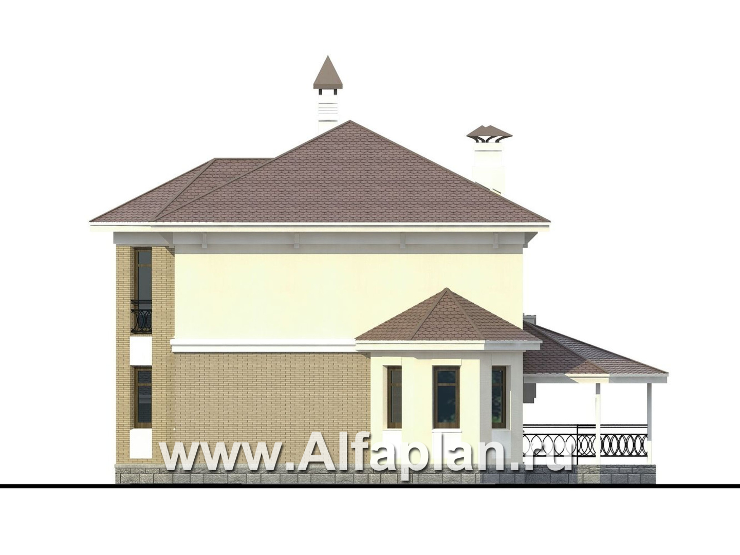 Проекты домов Альфаплан - «Классический»- двухэтажный особняк с эркером и навесом для машины - изображение фасада №2