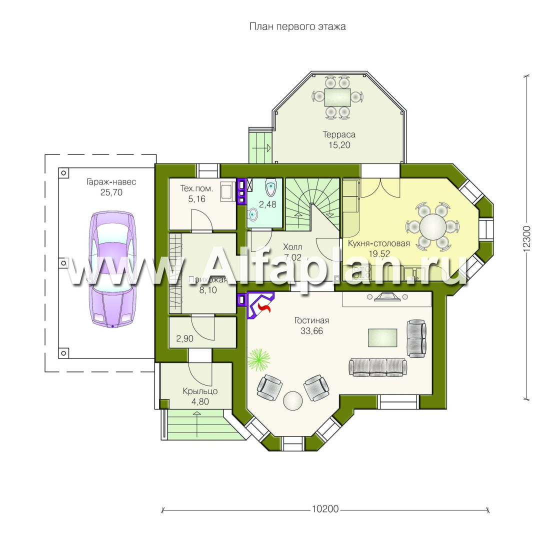 Проекты домов Альфаплан - «Классический»- двухэтажный особняк с эркером и навесом для машины - изображение плана проекта №1