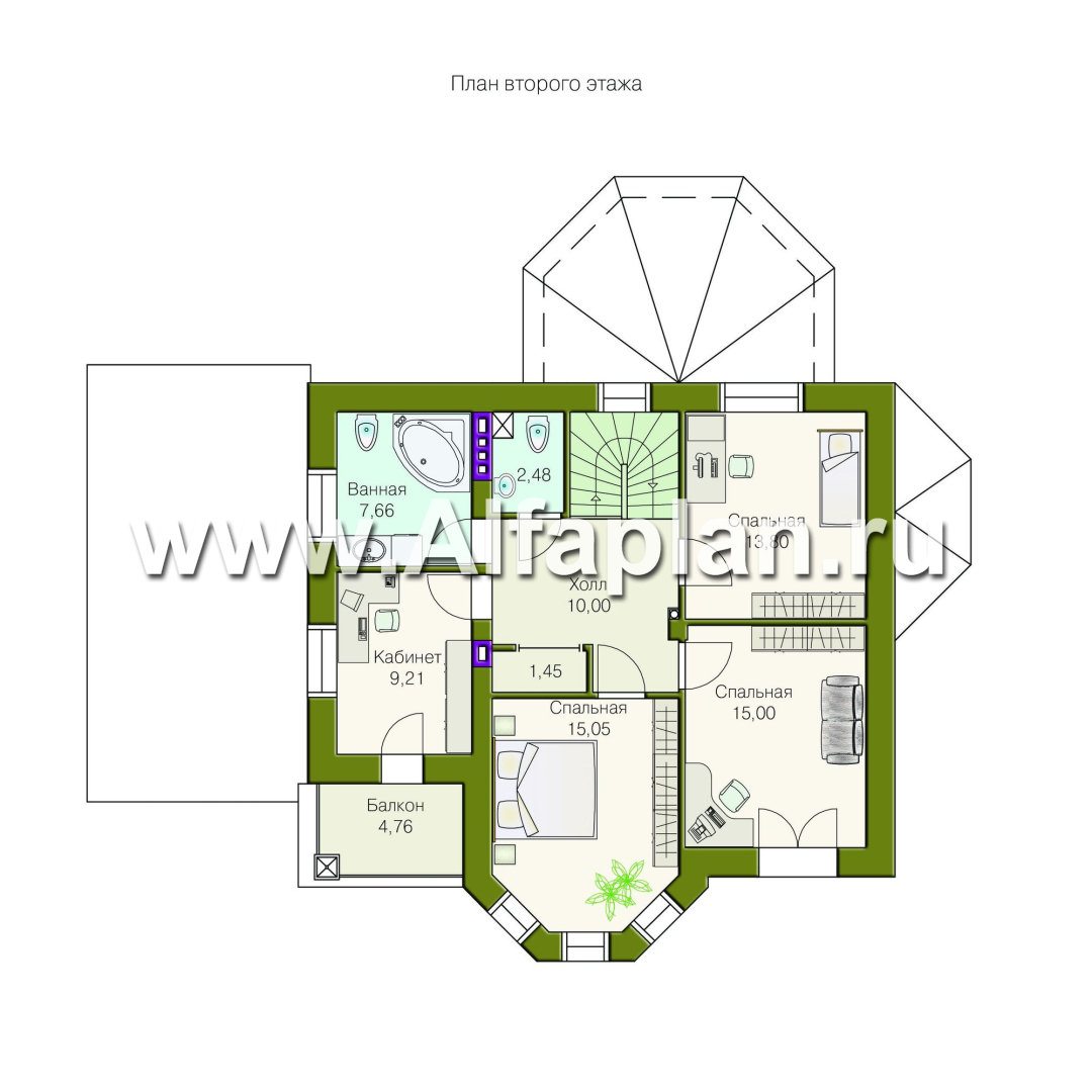Проекты домов Альфаплан - «Классический»- двухэтажный особняк с эркером и навесом для машины - изображение плана проекта №2