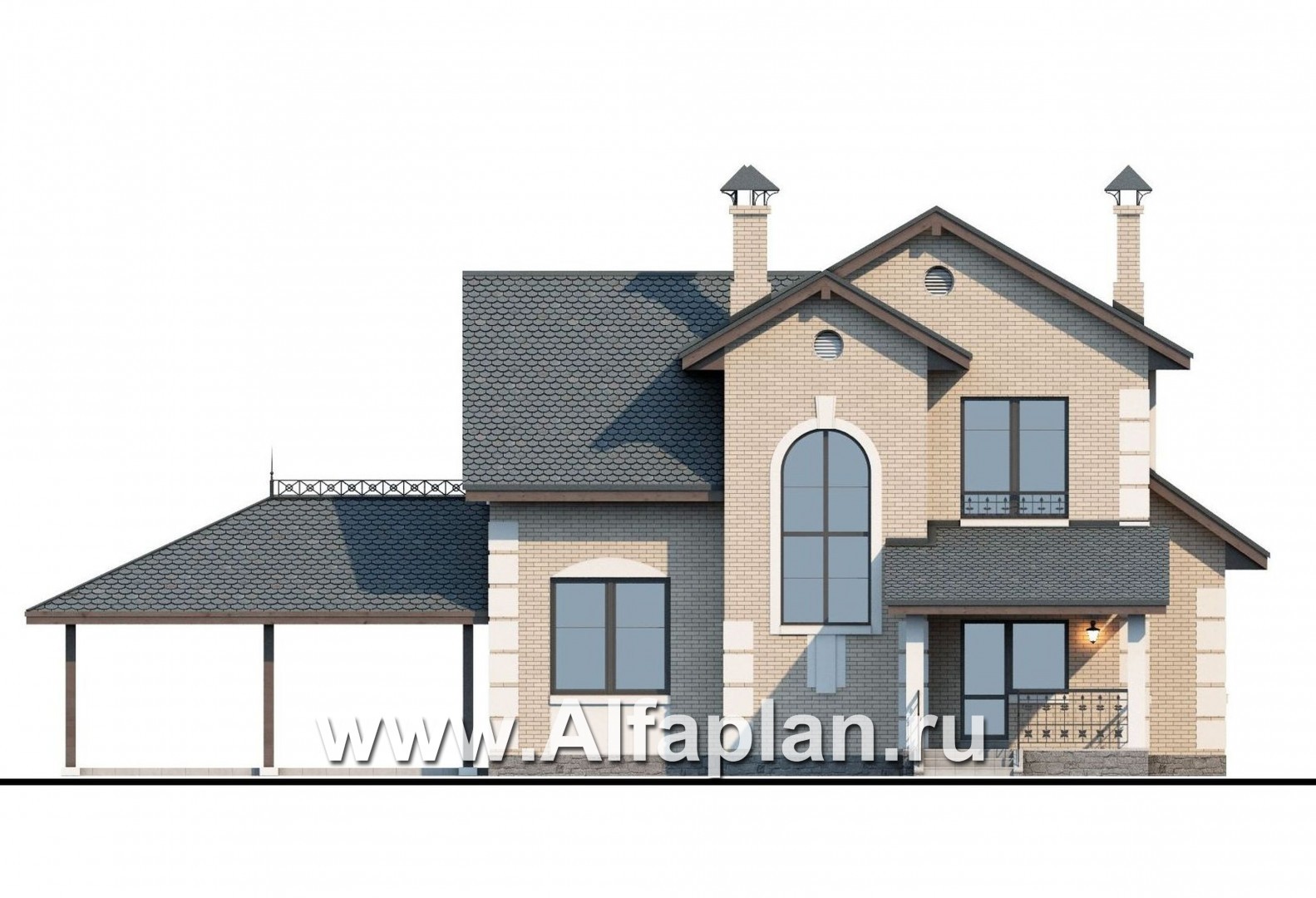 Проекты домов Альфаплан - «Verum» - двуxэтажный коттедж с компактным планом и навесом  для машин - изображение фасада №4