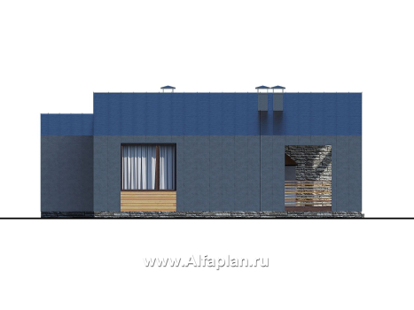 Проекты домов Альфаплан - «Эпсилон» - проект одноэтажного каркасного дома с террасой со стороны входа - превью фасада №3