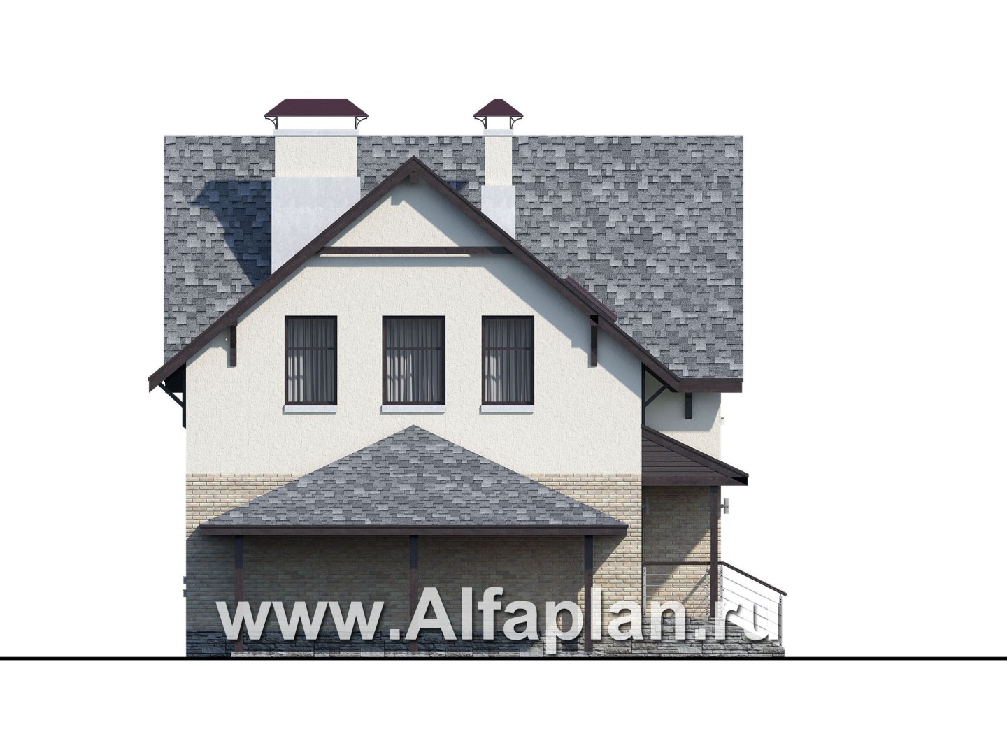 Проекты домов Альфаплан - «Оптима»- проект современного дома с мансардой, из кирпичей или газобетона, с гаражом-навесом - изображение фасада №3