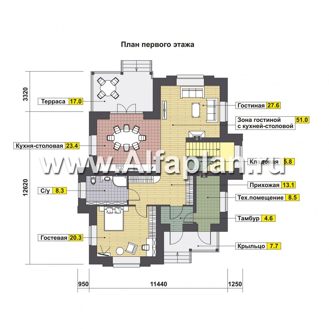 Проекты домов Альфаплан - Двухэтажный коттедж c удобной планировкой - план проекта №1