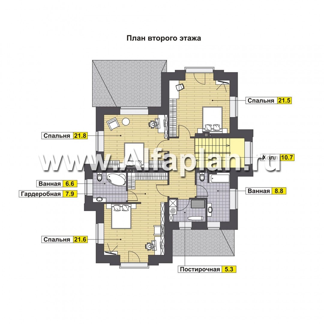 Проекты домов Альфаплан - Двухэтажный коттедж c удобной планировкой - план проекта №2