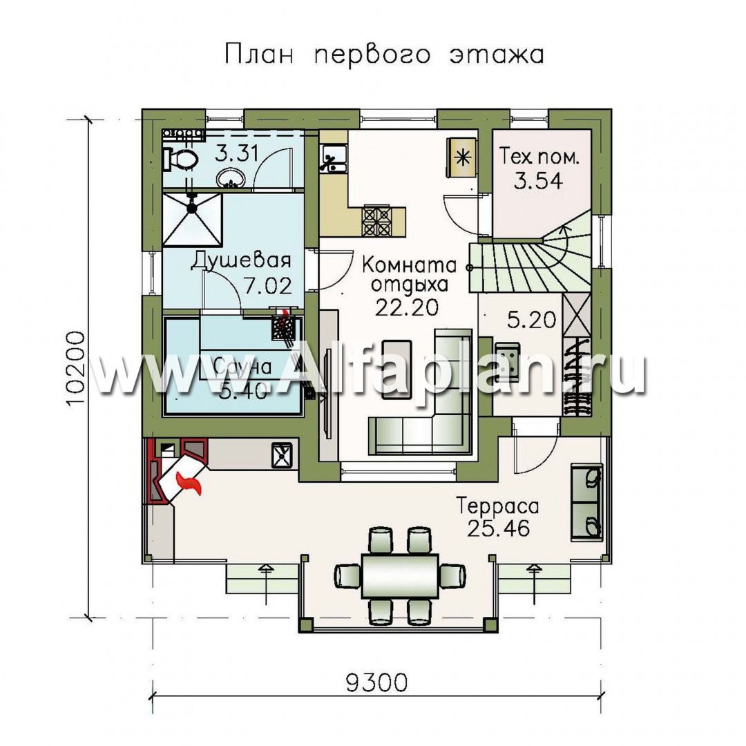 Проекты домов Альфаплан - Баня с бильярдной в мансарде - план проекта №1