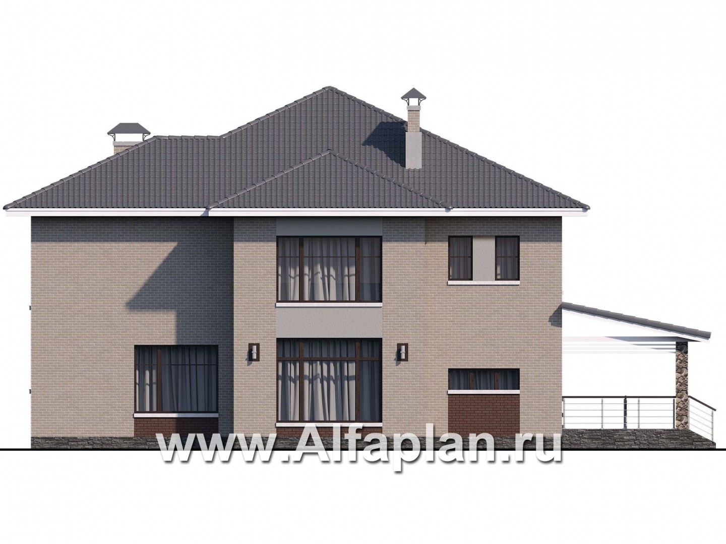 Проекты домов Альфаплан - «Луара» — просторный современный коттедж с двусветной столовой - изображение фасада №4