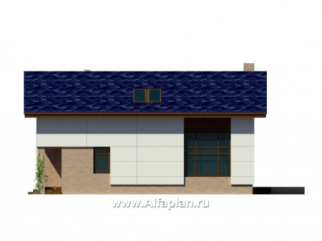 Проекты домов Альфаплан - Современный каркасный коттедж для узкого участка - превью фасада №4