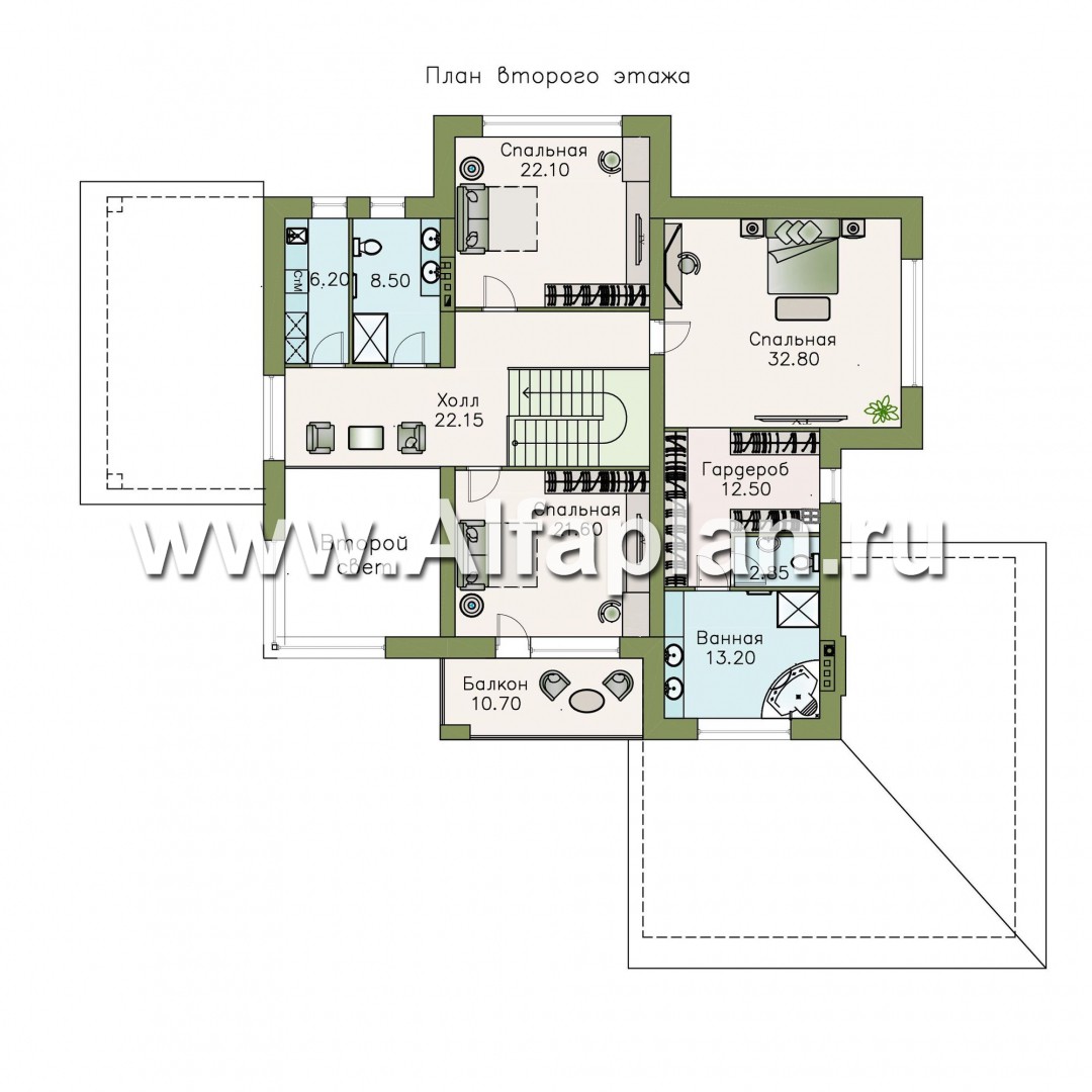 Проекты домов Альфаплан - «Луара» — просторный современный коттедж с двусветной столовой и гаражом - изображение плана проекта №2