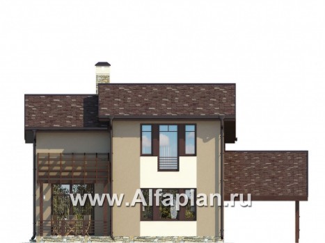 Проекты домов Альфаплан - Небольшой современный каркасный дом с навесом для машины - превью фасада №3