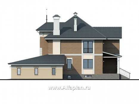 Проекты домов Альфаплан - «Феникс плюс» - коттедж с большим гаражом и цокольным этажом - превью фасада №2