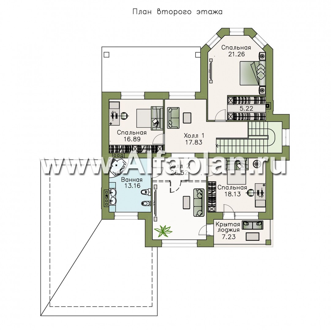 Проекты домов Альфаплан - «Затерянный рай» - коттедж с отличной планировкой и гаражом - план проекта №2