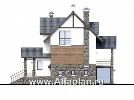 Проекты домов Альфаплан - «Берег» - современный компактный коттедж для небольшого участка - превью фасада №2