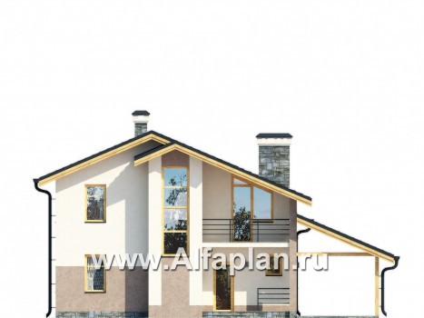 Проекты домов Альфаплан - Комфортный каркасный дом с навесом для двух машин - превью фасада №1