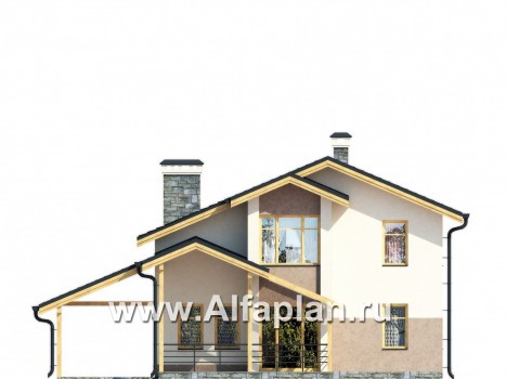 Проекты домов Альфаплан - Комфортный каркасный дом с навесом для двух машин - превью фасада №3