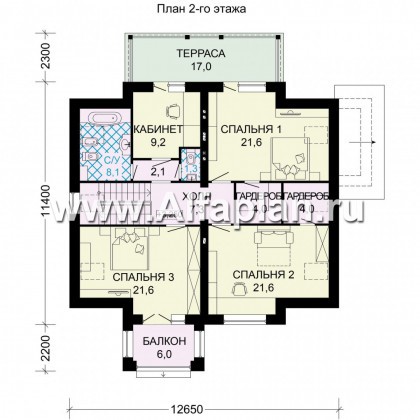 Проект дома с мансардой, планировка с террасой и кабинетом на 1 эт, с сауной, в стиле фахверк - превью план дома